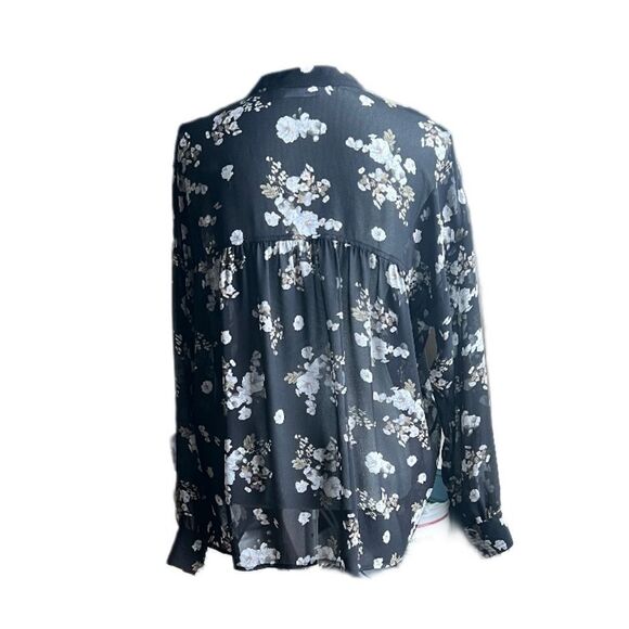 Vince Sheer Silk Black and White Floral Blouse - Picture 6 of 7